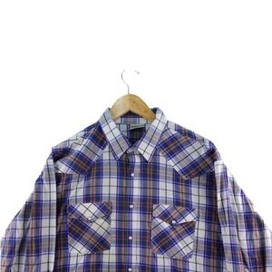 Vintage Saddlebrook Mens XL Western Plaid Pearl Snap Button Long Sleeve Shirt